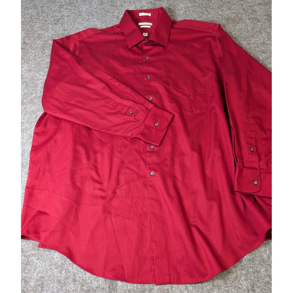 Van Heusen Lux Sateen Big Dress Shirt Men's 19 34/35 Cranberry Red No Iron